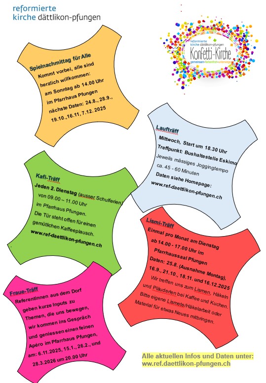 aktueller Flyer Konfetti-Kirche August 2025