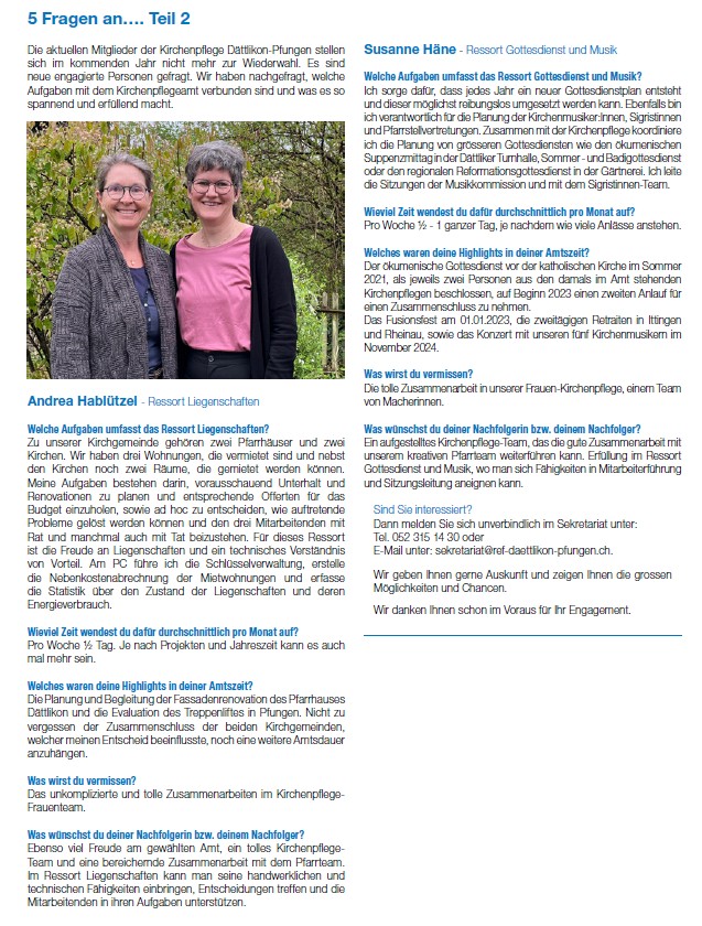 5 Fragen an... Teil 2 mit Andrea Hablützel und Susanne Häne