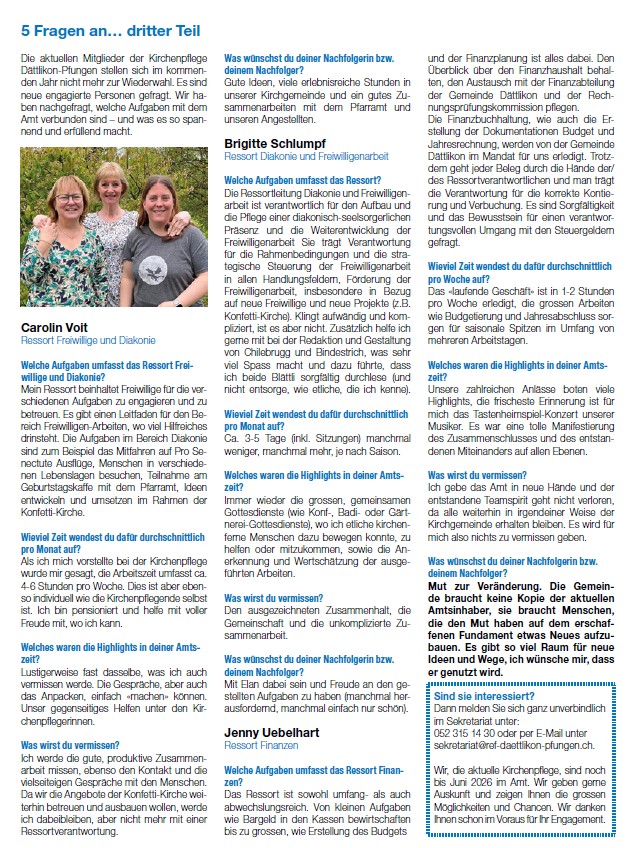 5 Fragen an... Teil 3 mit Carolin Voit, Brigitte Schlumpf und Jenny Uebelhart